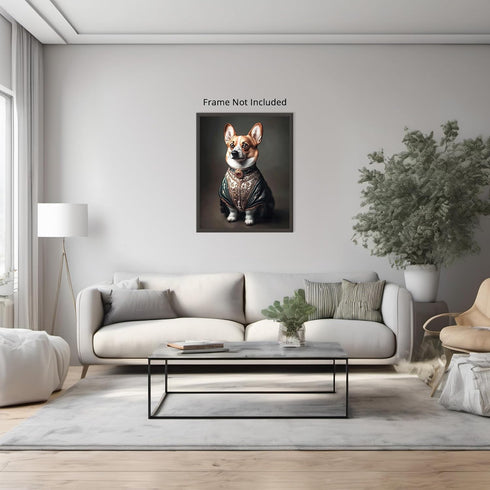 Posterizer 1 pcs-whimsical royal portrait of corgi dog in clothes 1-Art for Animal Lovers-Comedy Art-Decorations for Bedroom, Office, Living Room ...