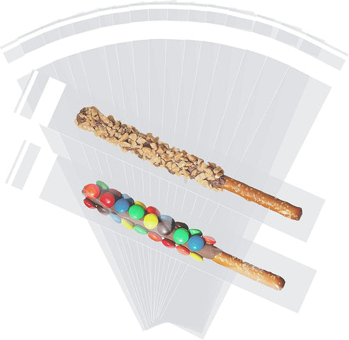 200 Pcs Thickened Pretzel Rod Bags - 2x10 Inches, Self Sealing Cellophane, Clear Individual Bags for Chocolate, Candies, Cookies...
