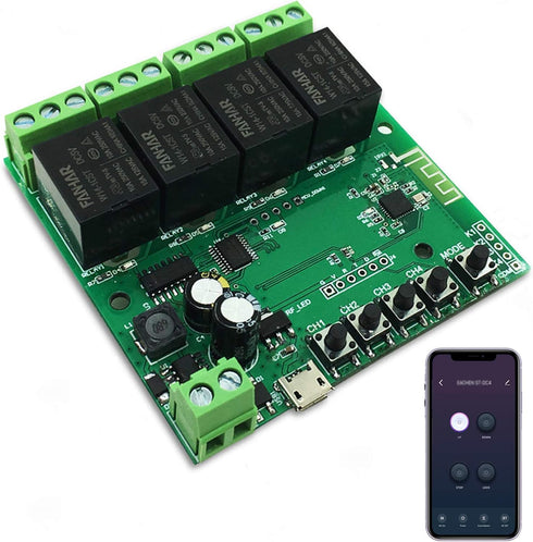 4-Channel WiFi Smart Switch Relay Module, TUYA/Smart Life App for Smart Home Remote Control, Momentary Time Adjustable, Compatible with Alexa/Goog...
