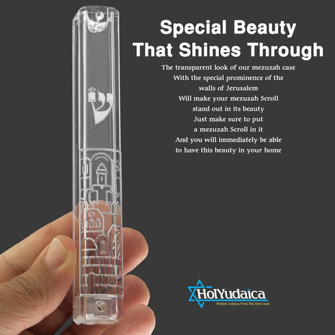 HolYudaica Lucite Mezuzah Case with Jerusalem Wall Decoration, fit up to 5inch / 12cm Mezuzah Scroll (Scroll Not Included), Waterproof Cace Protec...