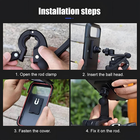BOHISEN Motorcycle Phone Mount Waterproof Sensitive Touch Screen Hard Shell Phone Case Holder Anti-Theft Phone Holder with Aluminum Handlebar Moun...