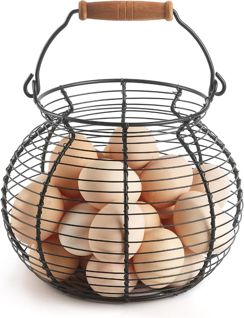 Egg basket-Farmhouse Round Wire Egg Baskets for Fresh Egg With Handle,Metal Egg Collecting Basket for Gathering Fresh Egg,Basket for Countertop Ho...