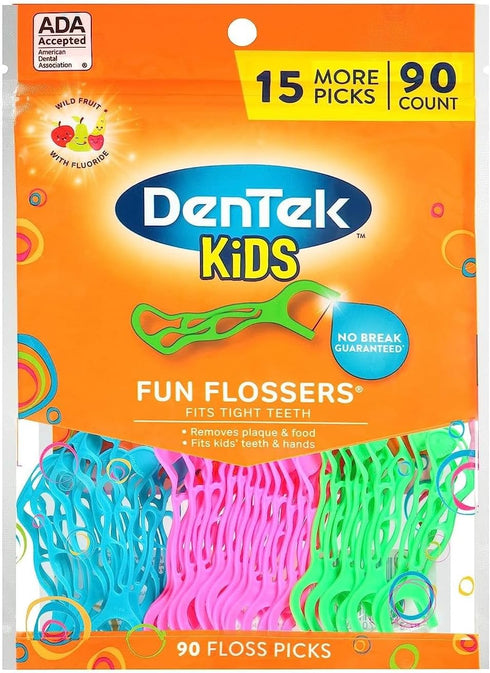 DenTek Kids Fun Flossers, Floss Picks, Removes Food & Plaque, 90 Count...