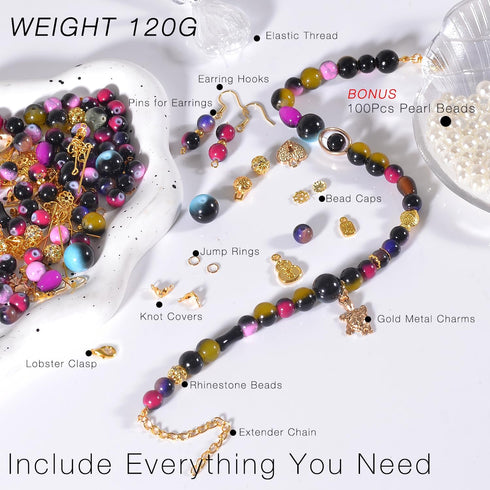 120g Random Glass Beads Kit for Jewelry Making, 6-10mm Round Crystal Glass Beads for Bracelet Making (Dark)...