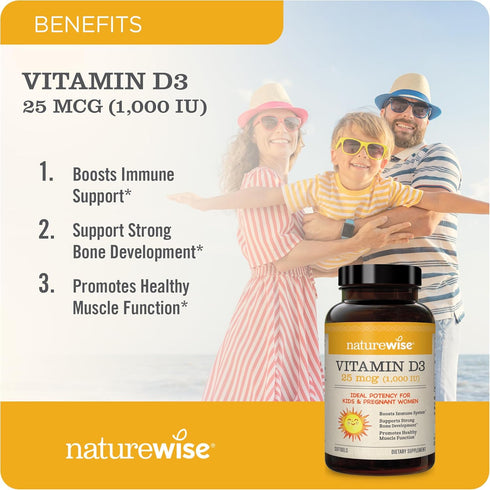 NatureWise Vitamin D3 1000iu (25 mcg) 1 Month Supply for Healthy Muscle Function, Bone Health and Immune Support, Non-GMO, Gluten Free in Cold-Pre...