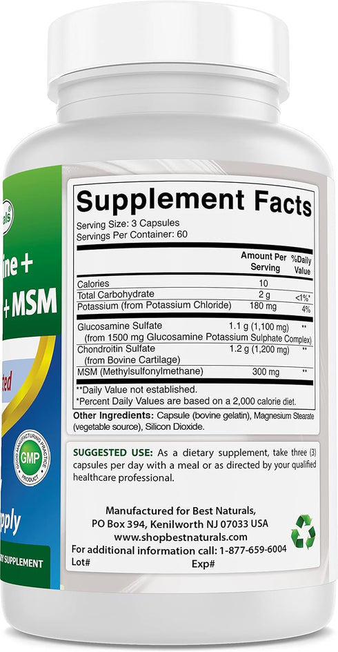 Best Naturals Glucosamine Chondroitin and MSM (Non-GMO) - Promotes Joint Health - 180 Count...