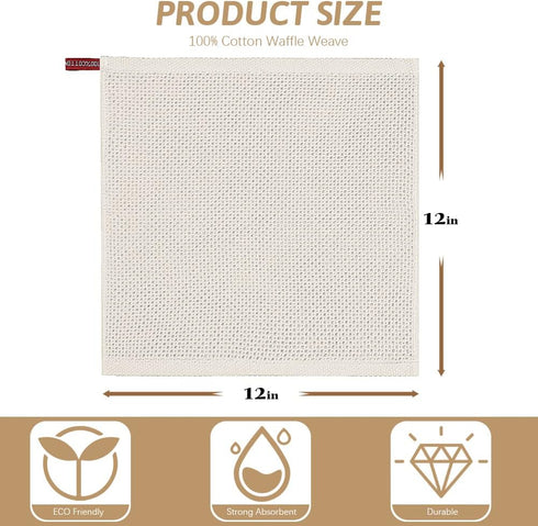 Nialnant 100% Cotton Kitchen Towels Set of 8,Waffle Weave Dish Cloths for Washing Dishes,Extra Soft Dish Rags,Absorbent Cleaning Rags-12x12 Inch,B...