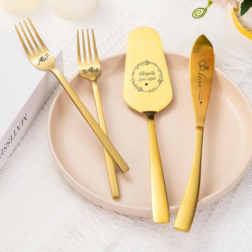 Cake Cutting Set for Wedding, Wedding Cake Knife and Server Set for Birthday, Bridal Shower Gifts (Gold)...