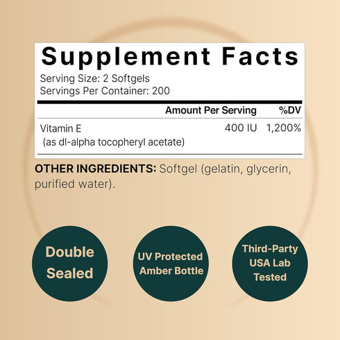 NatureBell Vitamin E Oil Softgels, 400iu Per Serving, 400 Pills | Essential Antioxidant Supplements, Easily Absorbed Form – Supports Skin, Heart, ...