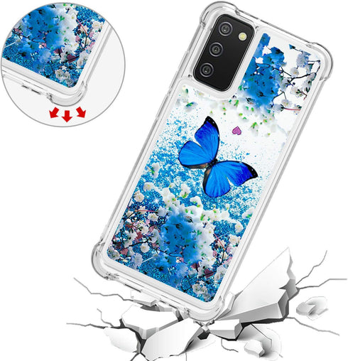 for Samsung Galaxy A02S Case with Tempered Glass Screen Protector,Glitter Bling Flowing Liquid Sparkle Women Girls Soft TPU Shockproof Protective ...