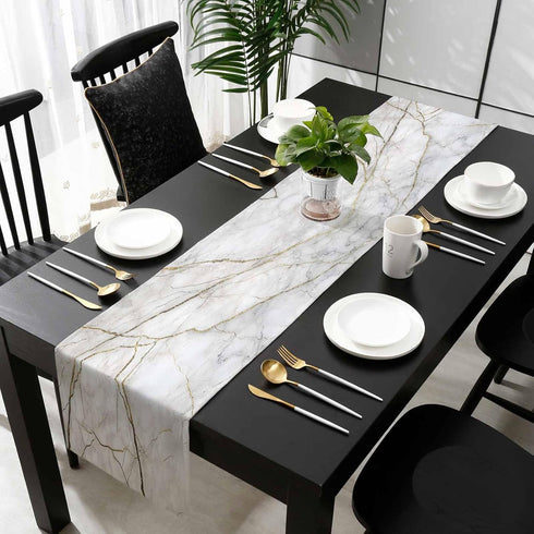 Marble Table Runner-Cotton linen-Long 72 inche White Gray Gold Dresser Scarves,Texture Tablerunner for Kitchen Coffee/Dining/Sofa/End Table Bedroo...
