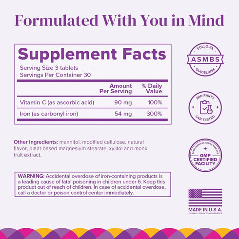 Barimelts Iron with Vitamin C, 90 Fast-Dissolving Tablets (1-Month Supply), Sugar-Free Bariatric Iron Supplement for Women, Natural Orange Flavor...
