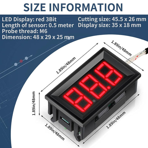 2 Pieces -30-800 Degree Centigrade Digital Temperature Meter with 0.5 Meter K-Type Thermocouple Temperature Sensor and 2-Wires Reverse Polarity Pr...