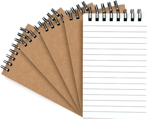 5 Pack Small Spiral Notebooks,3x5 Mini Pocket Notepad,Kraft Brown Memo Pad,75 Sheets/150 Pages little Note Pads for Home Work School Office Lined ...