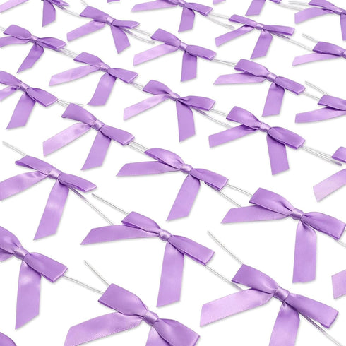Bright Creations 100 Pack Purple Twist Tie Bows for Treat Bags, 3" Small Satin Ribbons for Craft Decoration, Gift Wrap, Themed Party Favors, Baked...