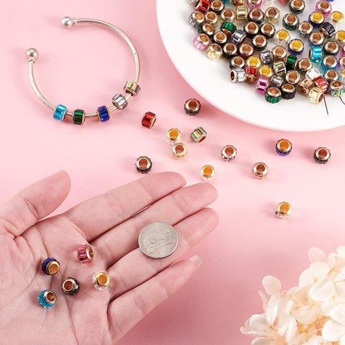 Cheriswelry 100pcs Faceted Rondelle Glass European Beads Crystal Large Hole Loose Spacer Beads 5mm Hole Slide Charms fit Snake Chains Braided for ...