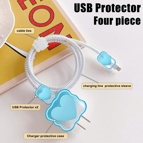 Cute Waves DIY Cable Protector for iPhone Charger,Kawaii 3D Love Heart Design,Data Cable USB Charger Data Line Phone Wire Saver Protector for iPho...