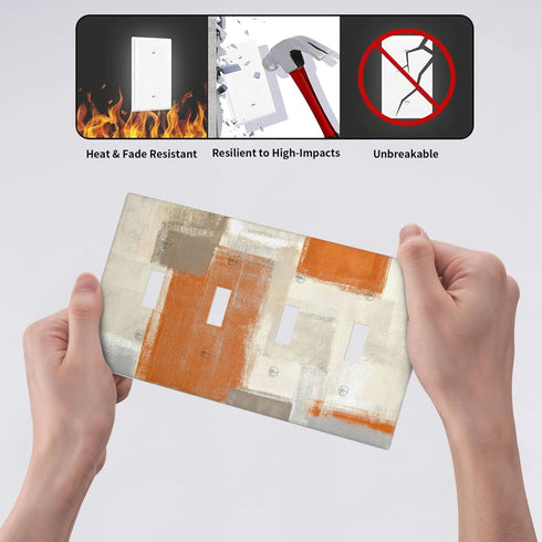 Oil Painting Print 4-Gang Quad Toggle Wall Plate Decorative Light Switch Cover for Kitchen Bedroom Bathroom Farmhouse Switches Faceplate Orange Gr...