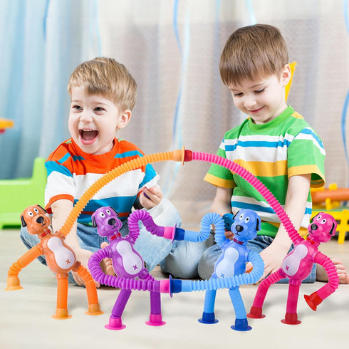 4 Pack Suction Cup Dog Fidget Toy Telescopic POP Tube Toddler Sensory Toys Fine Motor Skills Learning Toddler Toy for ADHD & Autism for Kids Gifts...
