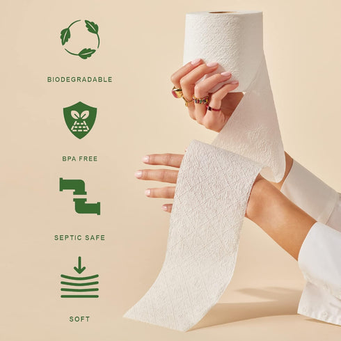 Caboo Tree Free Toilet Paper, Septic Safe Bath Tissue, Quick Dissolving 2 Ply Sheets - 300 Sheets Per Roll, 9 Double Rolls...