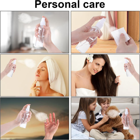 Qianyu 2 Pack Fine Mist Spray Bottles Clear Plastic Empty Refillable Mini Hand Spritzer for Travel Cleaning Gardening Skin Care Makeup Lotion Atom...