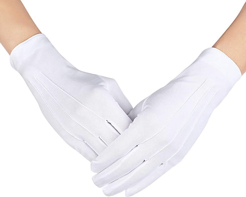Shappy 2 Pairs White Cotton Gloves Men Costume Stitched Uniform Gloves for Wedding Formal Tuxedo Party Jewelry Inspection (Nylon 10 Inch)...