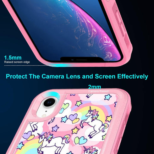 CaseTown Case for iphone XR, Rainbow Unicorn Design Dual Layer Heavy Duty Shockproof Defender Bumper Back Case Silicone Protective Armor Women Gir...