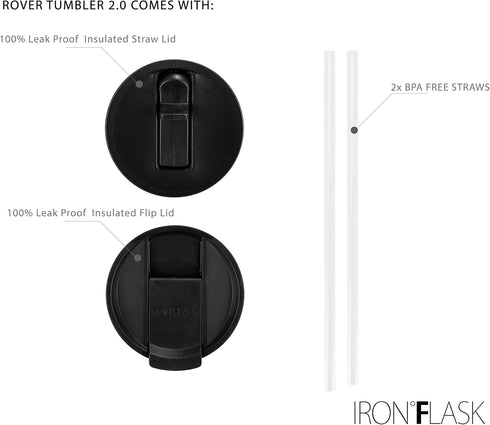 IRON °FLASK Rover Tumbler 2.0-2 Lids Vacuum Insulated Stainless Steel Bottle, Double Walled, Drinking Cup - Thermos Travel Mug - Dark Night, 32 Oz...