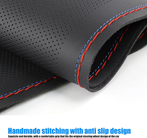Pack-1 Leather Steering Wheel Cover, Universal Non-Slip Stitch On Wrap, DIY Car Wheel Cover Protector with Needle and Thread for Most Cars SUVs an...