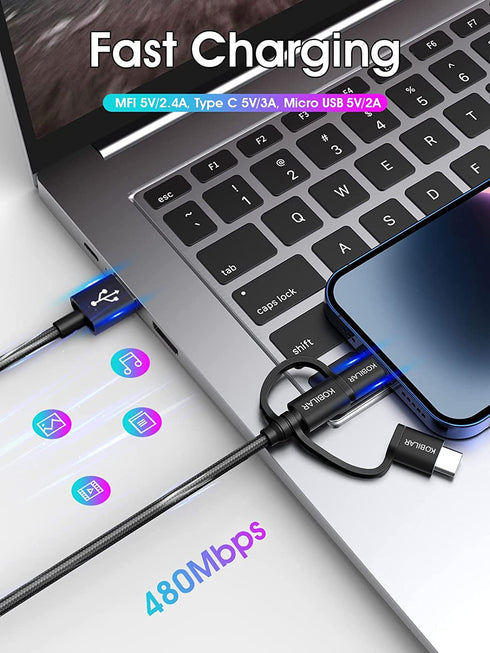 [Apple MFi Certified 3 in 1 USB Cable,USB A to Lightning/Type-C/Micro,3 in 1 Charging Cable, Multi Charger Cable,Compatible with iPhone,iPad,Samsu...