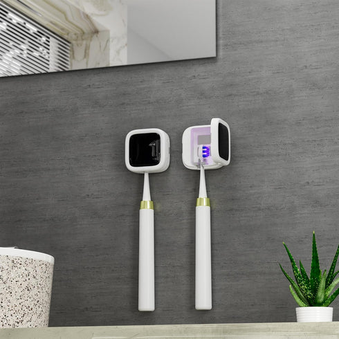 UV Toothbrush Sanitizer Holder, Portable Toothbrush Cleaner Case with Magnetic Holder, Rechargeable Home & Travel UV Toothbrush Covers, Heating Fu...