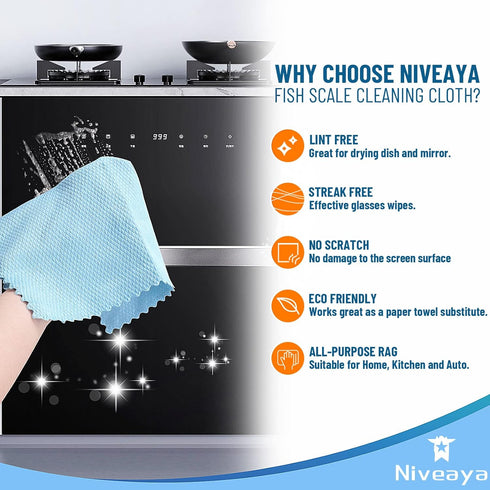 24 Pcs Fish Scale Streak Free Miracle Cleaning Cloth Easy Clean Nanoscale, Microfiber Window Mirror Glass Cleaning Cloth, Lint Free cloth Wine Gla...