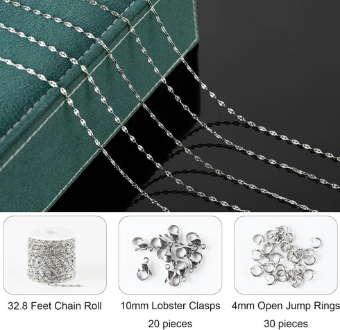 Jabogrii 10 Meters Stainless Steel Jewelry Making Chains Silver Chain Bulk DIY Craft Chain Jewelry Chain Roll for Women Necklace Bracelet...
