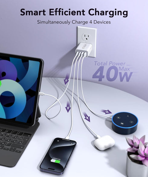 40W USB C Charger Block, 2-Pack 4-Port Type C Fast Charging Brick Dual PD&QC Wall Plug Adapter Compatible for iPhone 15/15 Pro/ 15 Pro Max/14/13/1...