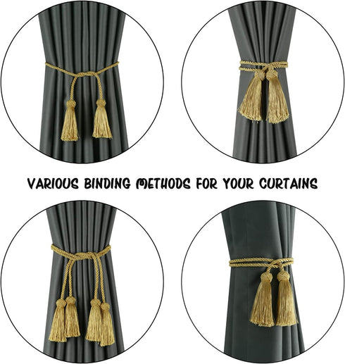 BEL AVENIR 4 Pack Curtain Handmade Tiebacks Decorative Curtain Holdbacks with Tassel (Gold, 4 Pack)...