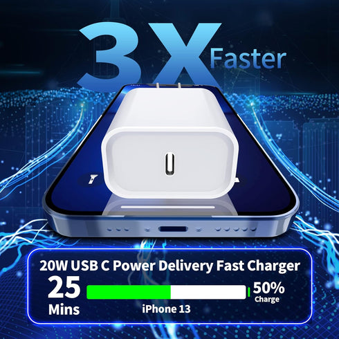 ?MFi Certified? iPhone Charger Fast Charging, Assrid 3Pack 20W PD USB-C Power Wall Charger Adapter with 3Pack 6FT Type C to Lightning Cable for iP...