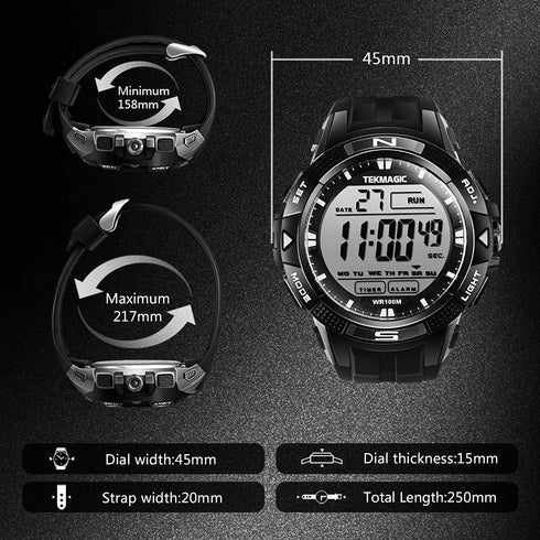 10 ATM Digital Submersible Unisex adult Diving Watch 100m Water Resistant Swimming Sport Wristwatch Luminous LCD Screen with Stopwatch Alarm Funct...