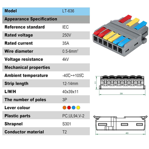 Robust Lever Wire Kit: Quick Connect Electrical Splicing, Compact Conductor 28-12 AWG for Reliable Inline Circuits (LT-636, 10)...