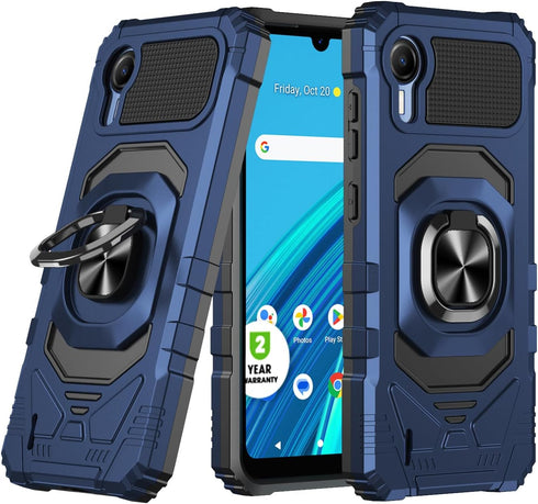 for Cricket Debut S2 Case, Att Calypso 4 Case with Tempered Glass Screen Protector,Ring Kickstand,Military Grade Heavy Duty Shockproof Protective ...