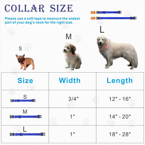 Durable Reflective Nylon Dog Collar with Adjustable Safety Buckle, Suitable for Small, Medium, Large Dogs,Blue, M...
