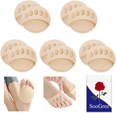 5 Pairs Ball of Foot Cushion,Thicken Forefoot Cushion Pads,Forefoot Metatarsal Invisible Socks Pads, Reusable Honeycomb Fabric Forefoot Pads for W...