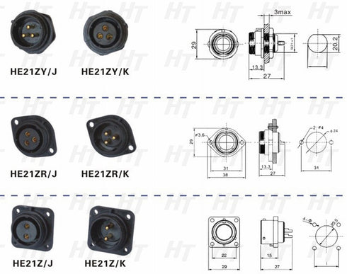 HangTon HE21 4 Pin Circular Connector Quick Disconnect Waterproof Aviation Outdoor Female Plug & Male Panel Socket 21mm...