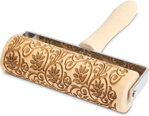 Mrs. Anderson’s Baking Mini Embossing Rolling Pin, Floral Scroll Design, Poplar Wood and Chrome-Plated Iron...