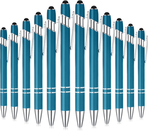 12 Pieces Ballpoint Pen with Stylus Tip, 1.0 mm Black Ink Metal Pen Stylus Pen for Touch Screens, 2 in 1 Stylus Ballpoint Pen (Blue-Green)...