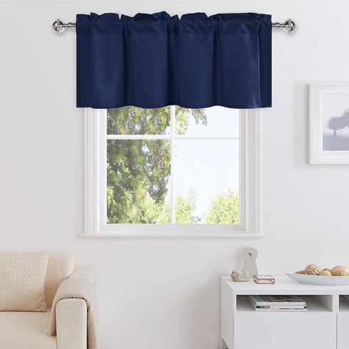 DWCN Valance Curtains for Living Room, Navy Window Valance Solid Short Topper, Short Curtains Valance for Small Window, Farmhouse Valance -1 Panel...