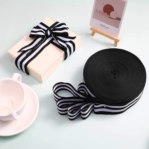 50 Yards Christmas Striped Ribbon Grosgrain Fabric Ribbon Red White and Black Candy Cane Craft Wrapping Ribbons Roll for Wraps Embellishments Part...