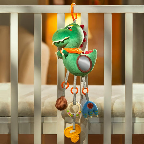 TUMAMA Baby Toys for 3 6 9 12 Months, Dinosaur Hanging Rattle Toys Crinkle Squeaky Sensory Toys with Mirror, Bell, Car Seat Stroller Mobile Toys f...