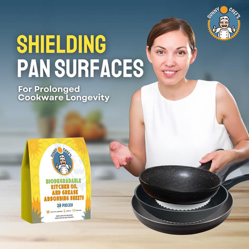 Sunny Chef's Kitchen Oil & Grease Absorbing Sheets for Cooking, 28 Sheets - Food-Grade Grease Absorber for Cooking to Remove Excess Oil from Food,...