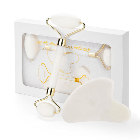 Gua Sha Facial Tools & Jade Roller for Face, Eye & Neck Skin Care, 100% Natural Jade Stone Face Roller Gua Sha Massage Tool, Eye Roller for Puffy ...