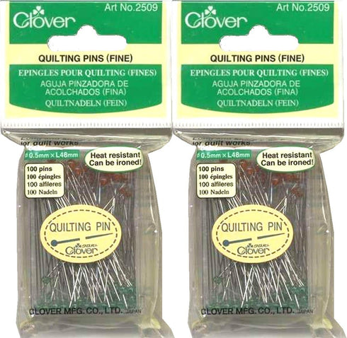 Two (2) Boxes Quantity 100 Clover Fine Quilting Pins ~ Article No. 2509 ~ 1-7/8" Long 0.5mm Glass Head...